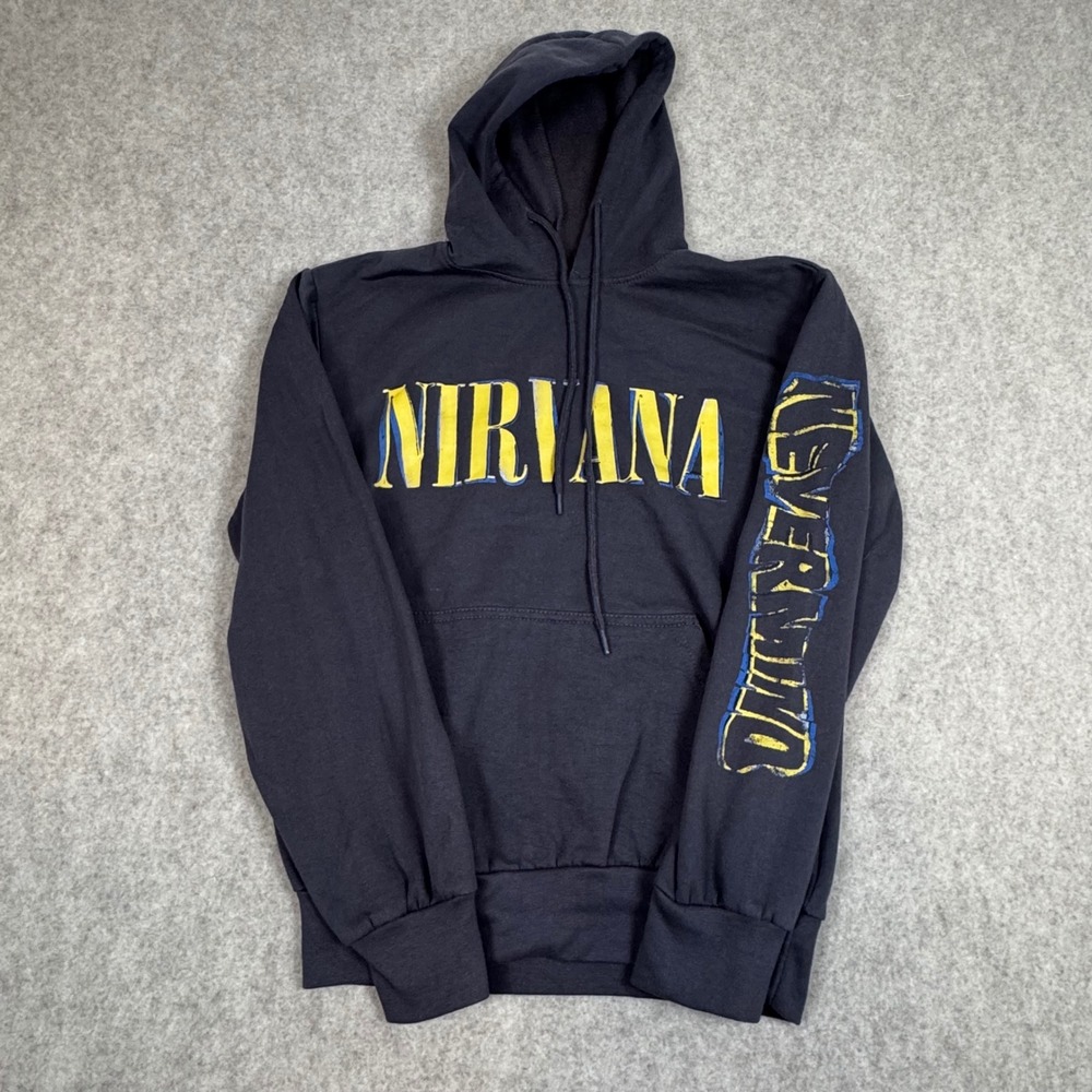 Nirvana Hoodie Small Black Nevermind Sleeve Graphic Pullover Sweatshirt S